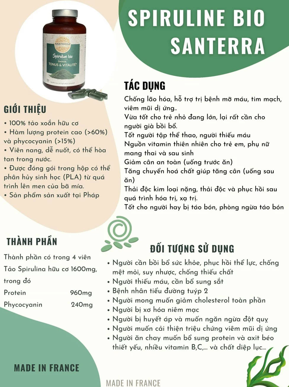 Tao xoan Santerra Spiruline Bio 4 Tảo xoắn Santerra: Siêu thực phẩm cho sức khỏe toàn diện